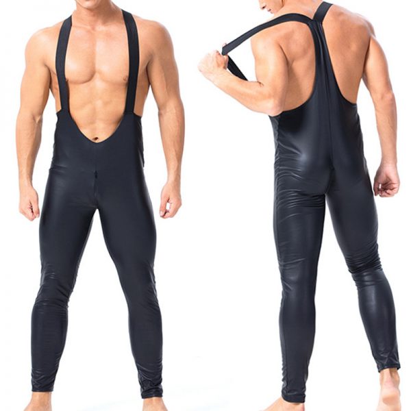 Mankini Bodysuits Overalls Leather Zipper Jumpsuit