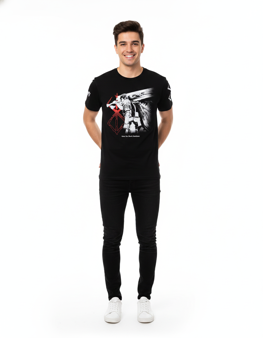 Berserk Guts Red & White Print T-Shirt 2 - Berserk Shop Berserk Guts Red & White Print T-Shirt - Image 2