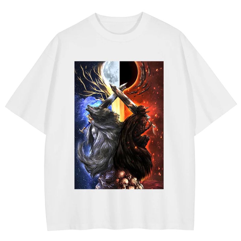 Berserk Eclipse Wolf Black Swordsman PTTT1006 Retro T-Shirt